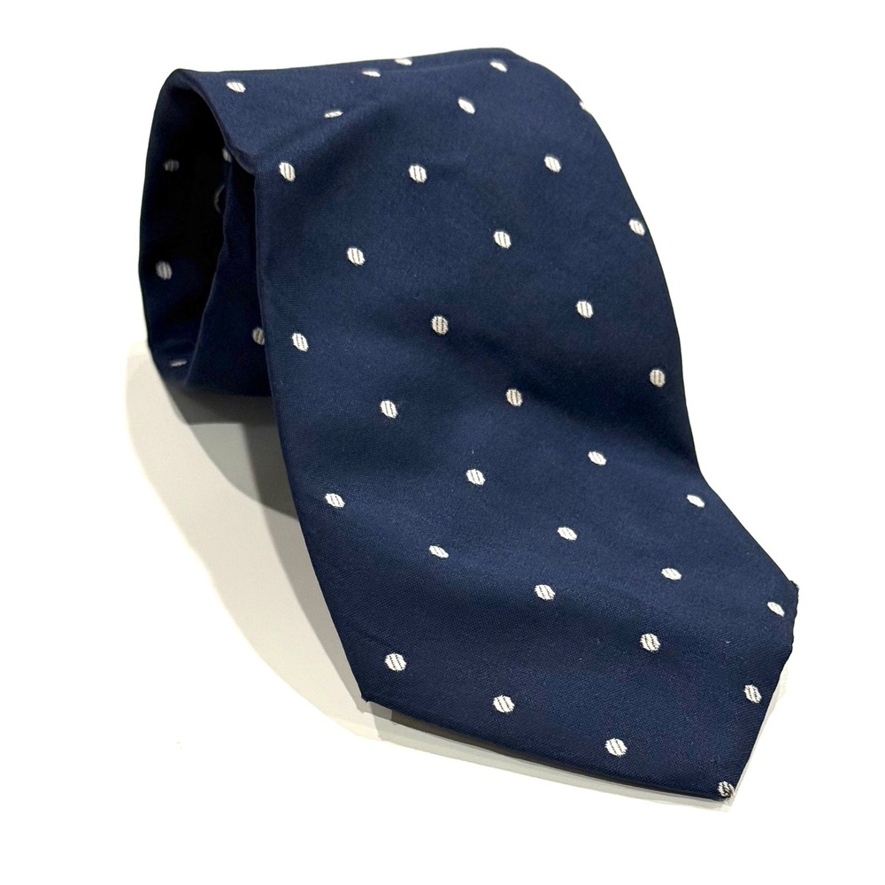 Neil Martin Mens Navy Blue White Polka Dot 100% Silk Necktie Made in Italy
